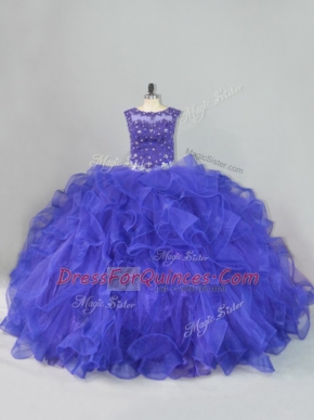 Enchanting Floor Length Blue 15th Birthday Dress Scoop Sleeveless Lace Up