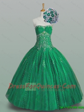 Perfect 2015 Ball Gown Beaded Green Sweet 16 Dresses with Appliques