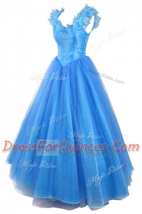 Popular Pick Ups Floor Length A-line Sleeveless Baby Blue Prom Dresses Zipper