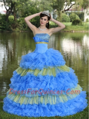 Quinceanera Dress With Beaded Decorate Bust Sequins Multi-color Strapless Tiered Sweet In New Styles