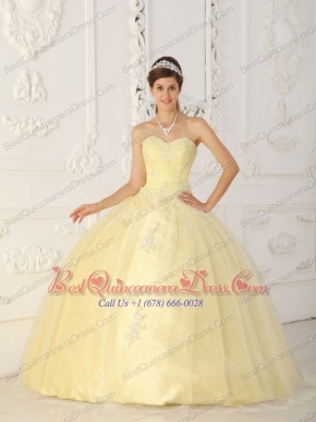 Light Yellow Ball Gown Sweetheart Floor-length Taffeta and Organza Appliques Quinceanera Dress