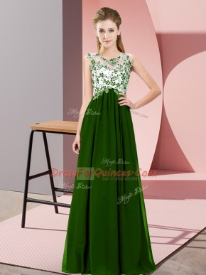 Green Zipper Scoop Beading and Appliques Vestidos de Damas Chiffon Sleeveless