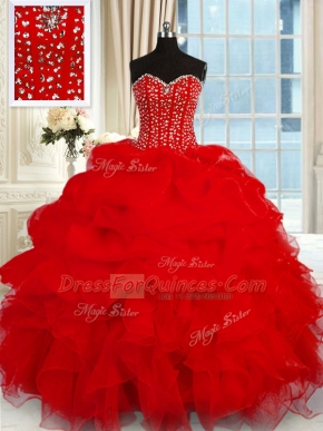 Pretty Floor Length Wine Red Quinceanera Gowns Organza Sleeveless Beading and Ruffles