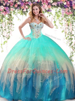 Multi-color Tulle Lace Up 15 Quinceanera Dress Sleeveless Floor Length Beading
