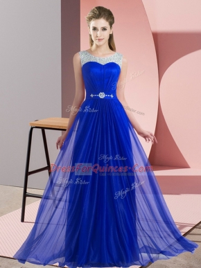 Beading Quinceanera Court of Honor Dress Royal Blue Lace Up Sleeveless Floor Length