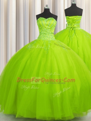 Big Puffy Tulle Sweetheart Sleeveless Lace Up Beading 15th Birthday Dress in