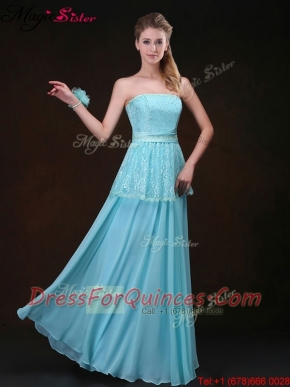 Sexy Strapless Floor Length Prom Dresses in Aqua Blue