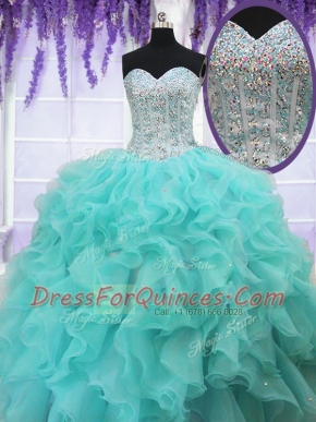 Sleeveless Lace Up Floor Length Beading and Ruffles Sweet 16 Dresses