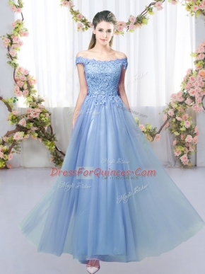 Free and Easy Blue Sleeveless Floor Length Lace Lace Up Quinceanera Court Dresses