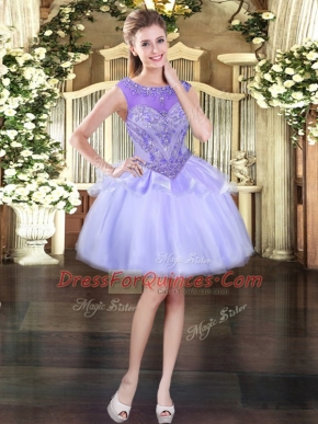 Smart Scoop Sleeveless Lace Up Prom Party Dress Lavender Organza