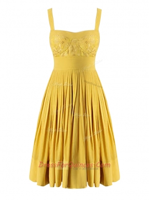 Yellow Homecoming Dress Prom and For with Beading and Pleated Sweetheart Sleeveless Criss Cross