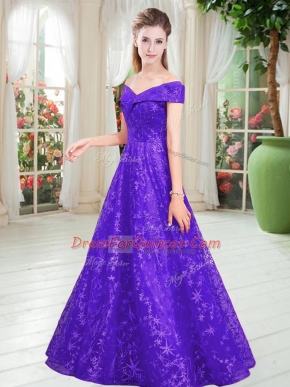 Lovely Sleeveless Floor Length Beading Lace Up Homecoming Dress with Purple