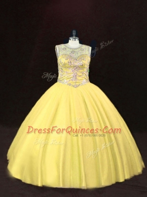 Lovely Gold Sleeveless Tulle Lace Up Quinceanera Gowns for Sweet 16 and Quinceanera