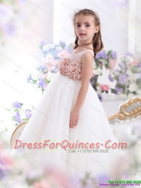 2015 Adorable Scoop Little Girl Pageant Dress with Hand Made Flowers