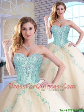 Modern Appliques and Sequins Quinceanera Gowns in Champagne