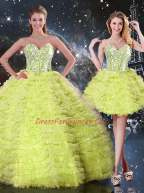 Comfortable Floor Length Yellow Green 15th Birthday Dress Sweetheart Sleeveless Lace Up
