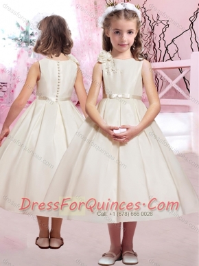 Modern Hand Made Flower and Belted Adorable Little Girl Pageant Dress with Bateau