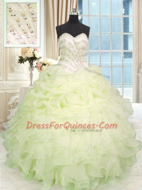 Fashionable Sweetheart Sleeveless Lace Up 15th Birthday Dress Light Yellow Organza