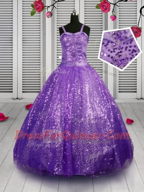 Great Floor Length Lavender Child Pageant Dress Sequined Sleeveless Sequins