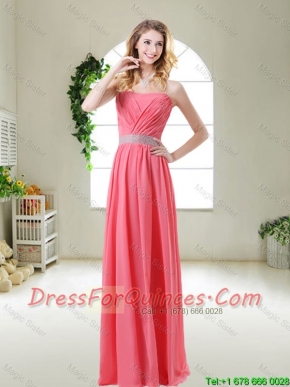 Elegant Strapless Dama Dresses in Watermelon Red