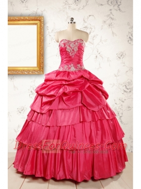 Most Popular Coral Red Sweet 16 Dresses with Appliques