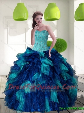 2015 Unique Multi Color Sweet 15 Dress with Beading and Ruffles