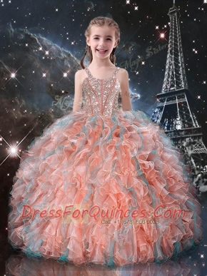Best Ball Gown Straps Beading Adorable Little Girl Pageant Dresses for Fall