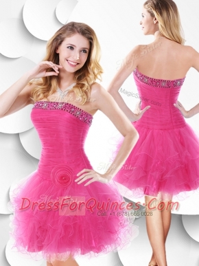 2016 Strapless Hot Pink Dama  Dress with Beading and Ruffles