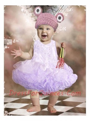 Elegant A-Line Scoop Little Girl Dresses with Appliques Bowknot in Lavender for 2014