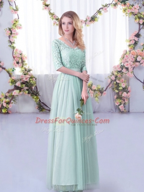 Great Tulle V-neck Half Sleeves Side Zipper Lace and Belt Court Dresses for Sweet 16 in Light Blue