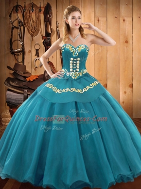 Best Sweetheart Sleeveless Lace Up Sweet 16 Dress Teal Tulle
