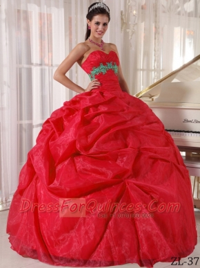 2014 Red Organza Ball Gown Sweetheart Floor-length Cheap Quinceanera Dresses