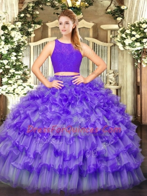 Modern Eggplant Purple Zipper Scoop Ruffled Layers Quinceanera Gowns Tulle Sleeveless