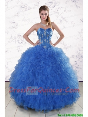 Pretty Royal Blue 2015 Quinceanera Dresses with Appliques and Ruffles