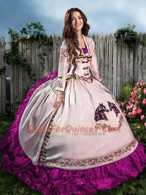 High Class Fuchsia Sweetheart Lace Up Embroidery Sweet 16 Dress Sleeveless