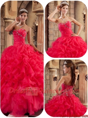 Wholesale Coral Red Ball Gown Floor Length Ruffles Quinceanera Dresses