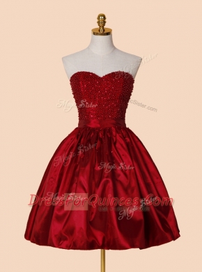 Superior Knee Length Red Prom Dresses Sweetheart Sleeveless Lace Up