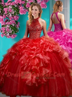Gorgeous Beaded and Ruffled Quinceanera Dress with Halter Top