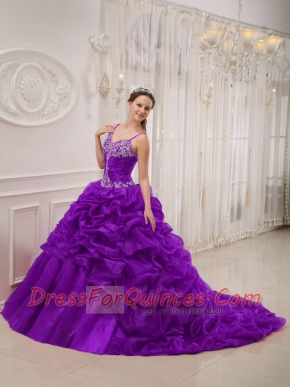 Fashionable Taffeta And Organza Purple Appliques And Beading Beautiful Quinceanera Dress