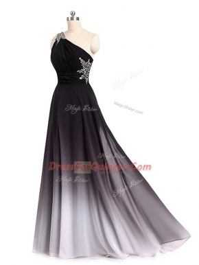 Custom Made Chiffon Sleeveless Prom Party Dress Brush Train and Beading and Ruching