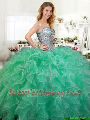Beautiful Beaded and Ruffled Quinceanera Dress in Green for Spring