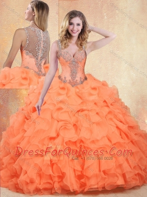 Beautiful Straps Orange Red Sweet 16 Dresses with Ruffles and Appliques
