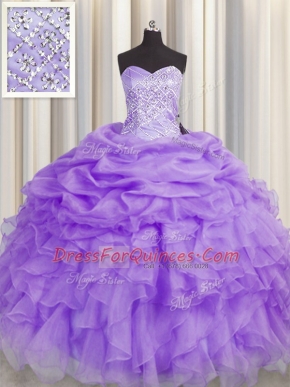 Organza Sweetheart Sleeveless Lace Up Beading and Ruffles Sweet 16 Quinceanera Dress in Lavender