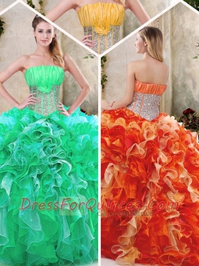 2016 Luxurious Strapless Quinceanera Dresses with Sequins and Ruffles