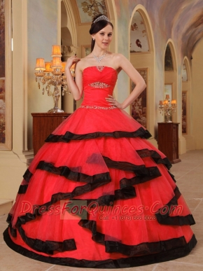 Elegant Red and Black Strapless Floor-length 2014 Spring Quinceanera Dresses