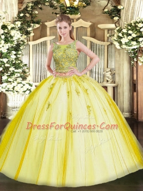 Cheap Sleeveless Lace Up Floor Length Beading and Appliques Quince Ball Gowns