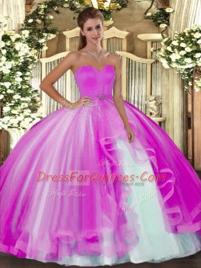 Trendy Fuchsia Sweetheart Neckline Beading Vestidos de Quinceanera Sleeveless Lace Up
