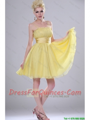 Pretty Yellow Mini Length Prom Dresses with Spaghetti Straps