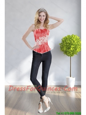 Cute Strapless Watermelon Red Corset With Appliques and Beading