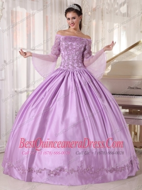 Lavender Ball Gown Off The Shoulder Floor-length Taffeta and Organza Appliques Quinceanera Dress